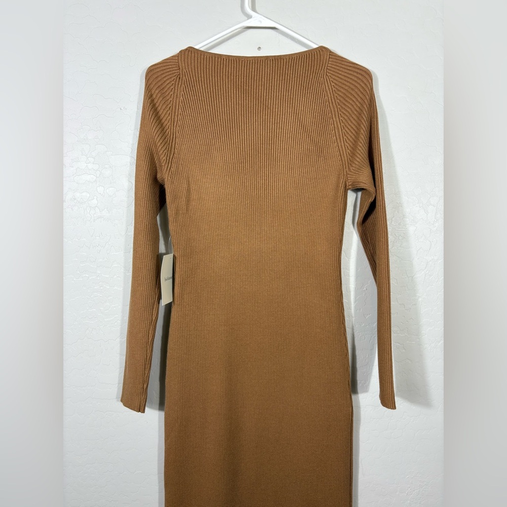 BOHME Ribbed Square Neckline Long Sleeve Coquette Full‎ Length Tan Dress XL NWT - Picture 6 of 12